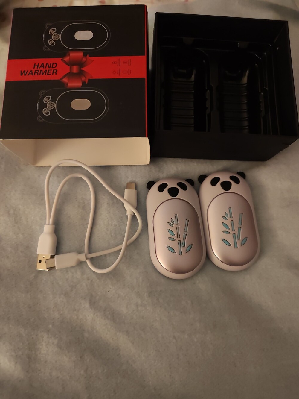 Panda USB Rechargeable Hand Warmer Set of 2 Pink Bamboo Design